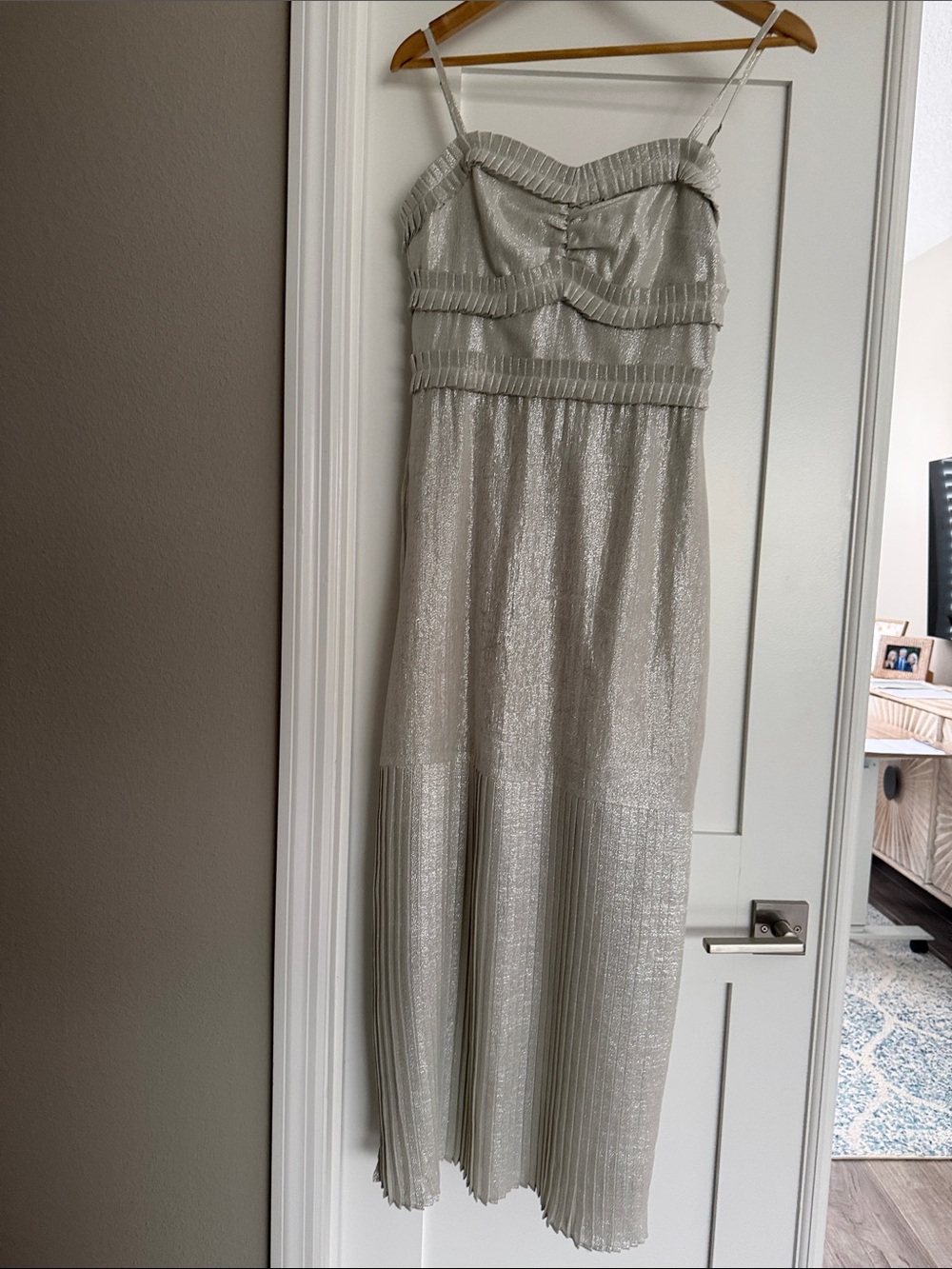Shimmery Silver Spaghetti-Strap Maxi Dress